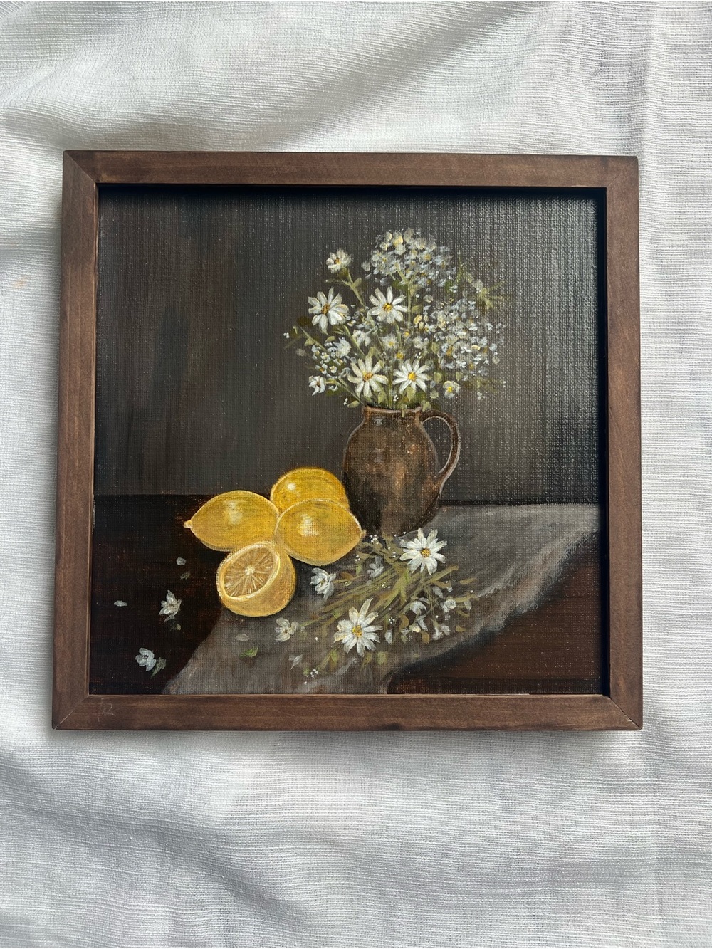 “Citrus and Daisies” acrylic painting